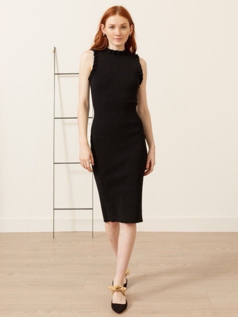 NWT Modern Citizen Madelyn Ruffle Trim Midi Dress Black